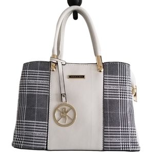 KURGOOL Women's Handbag Purse Top Handle Beige Black Satchel Tote Shoulder Bag